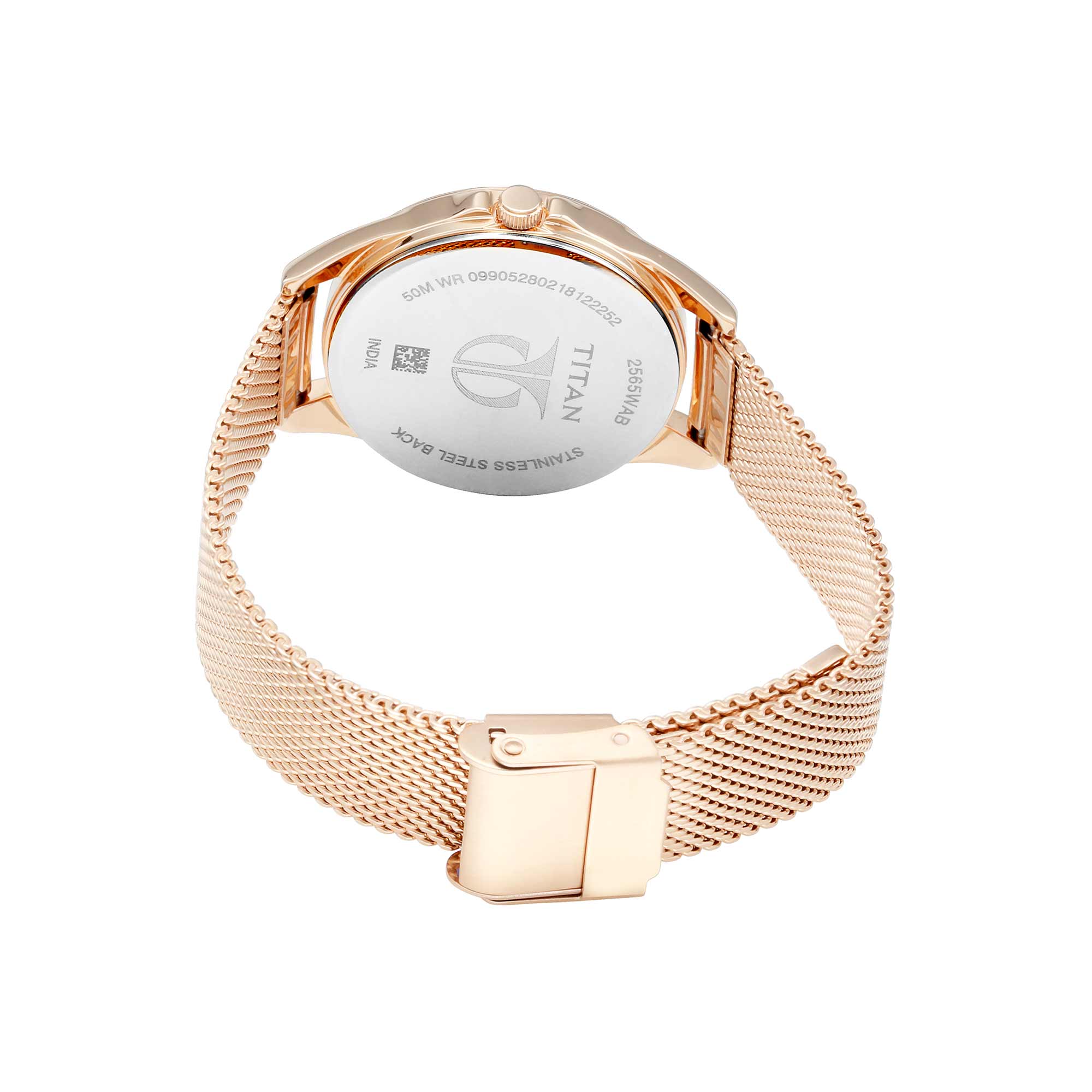Titan Pink Dial Mesh Stainless Steel Strap Analog Watch for Women - Image 4