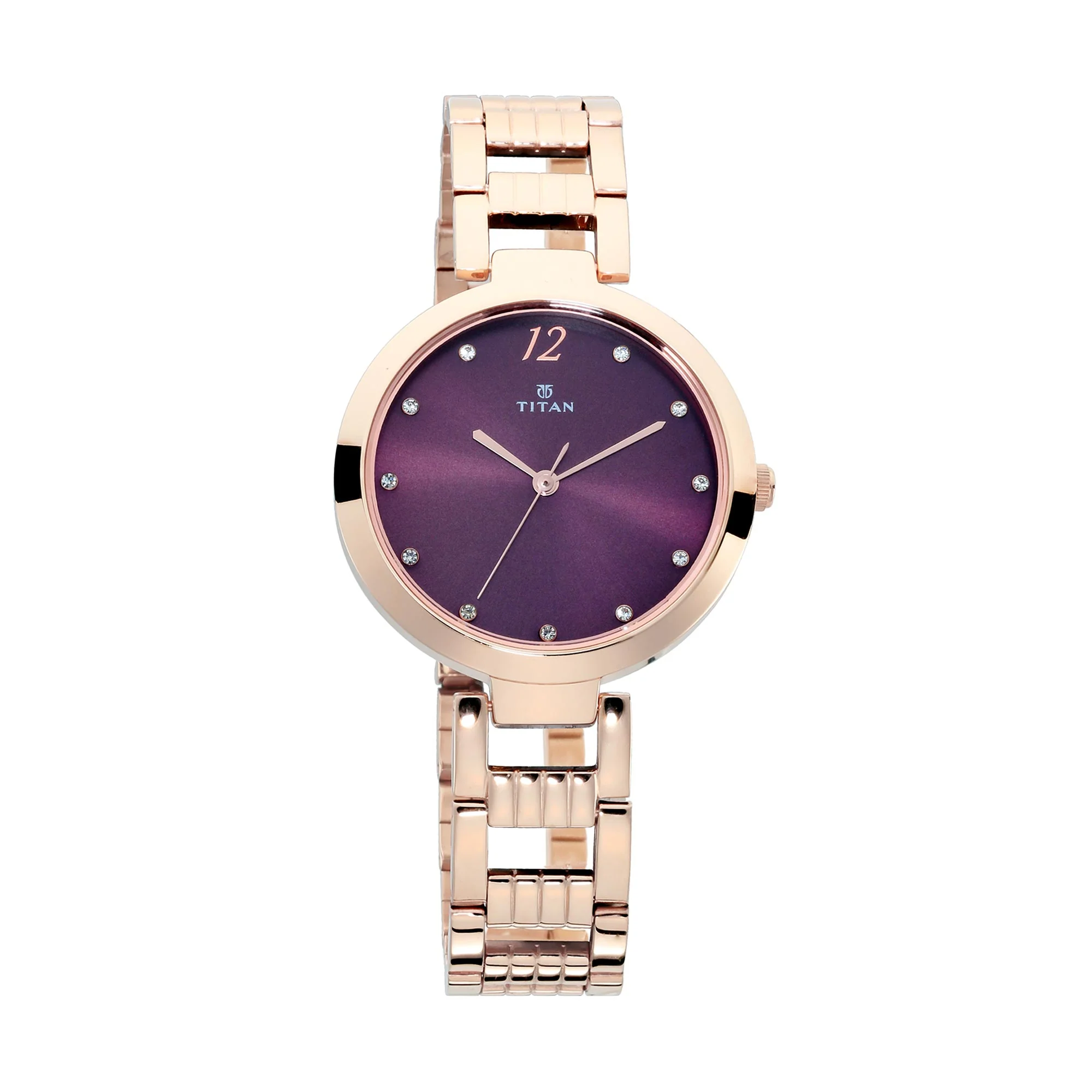 Titan Purple Dial Rose Gold Stainless Steel Strap Analog Watch for Women