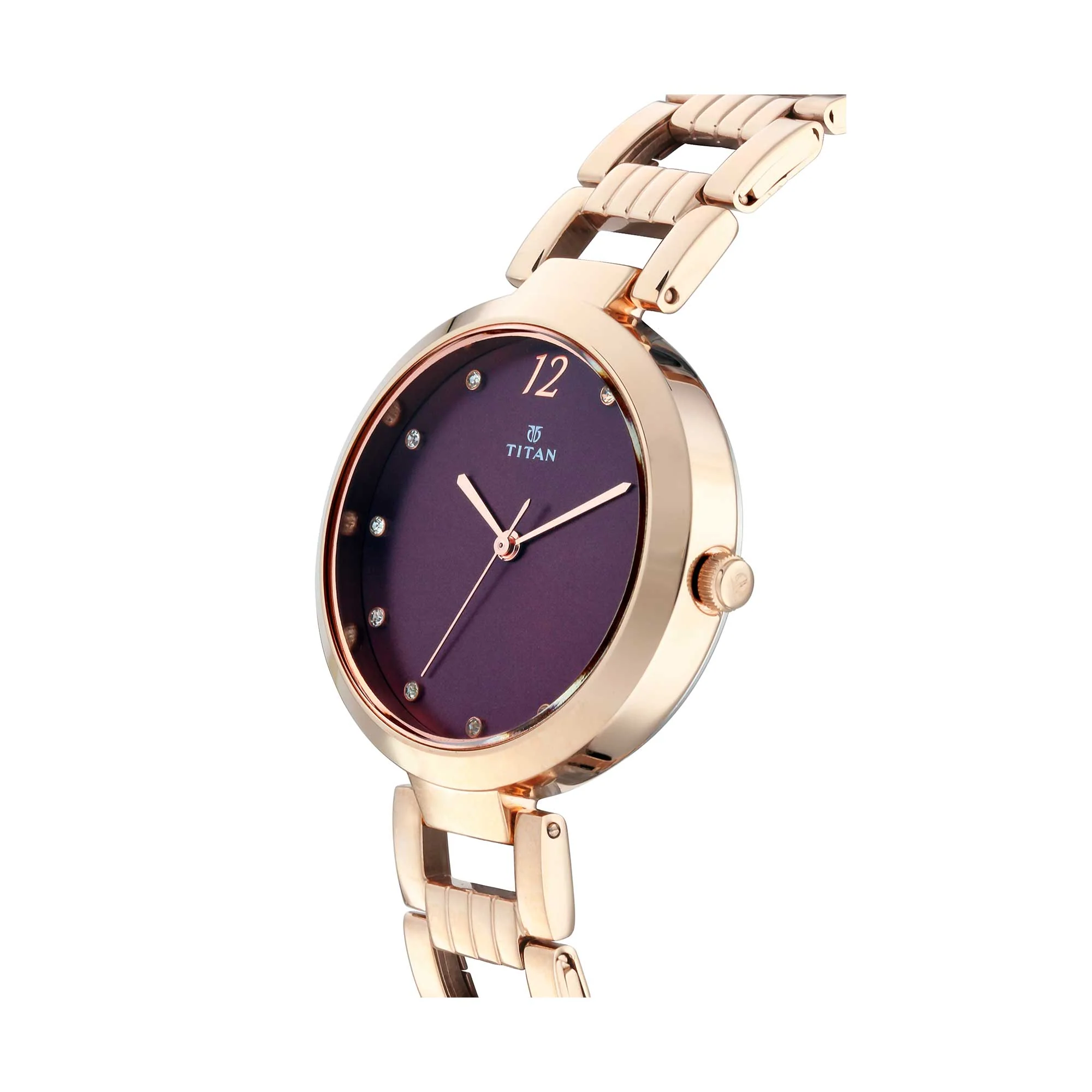 Titan Purple Dial Rose Gold Stainless Steel Strap Analog Watch for Women - Image 2