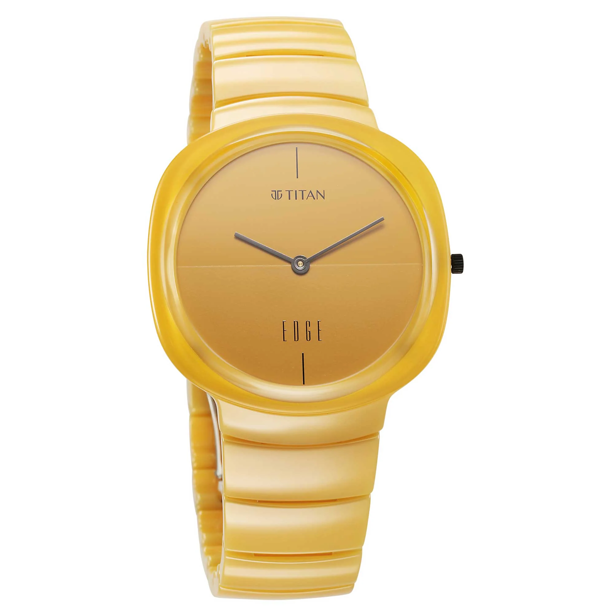 Titan Edge Yellow Squircle Dial Ceramic Strap Analog Watch for Unisex
