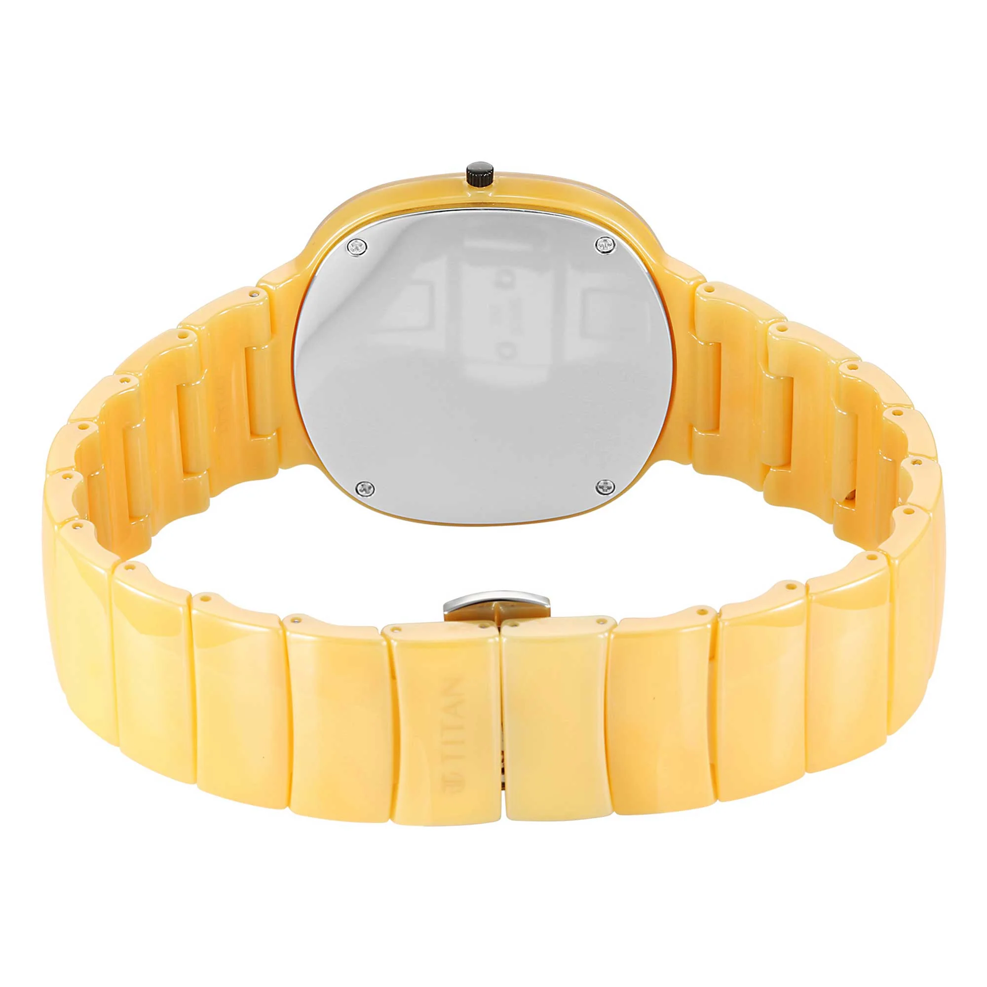 Titan Edge Yellow Squircle Dial Ceramic Strap Analog Watch for Unisex - Image 3