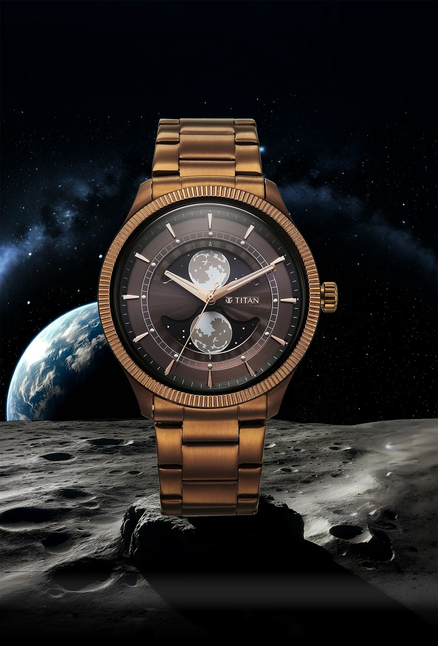 Titan Stellar Analog with Dual Moon Phase Brown Dial Watch - Image 2