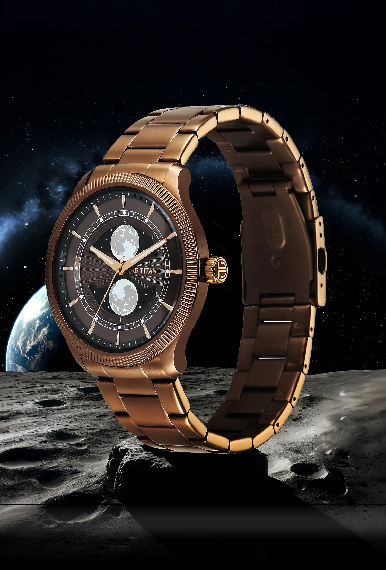 Titan Stellar Analog with Dual Moon Phase Brown Dial Watch - Image 4