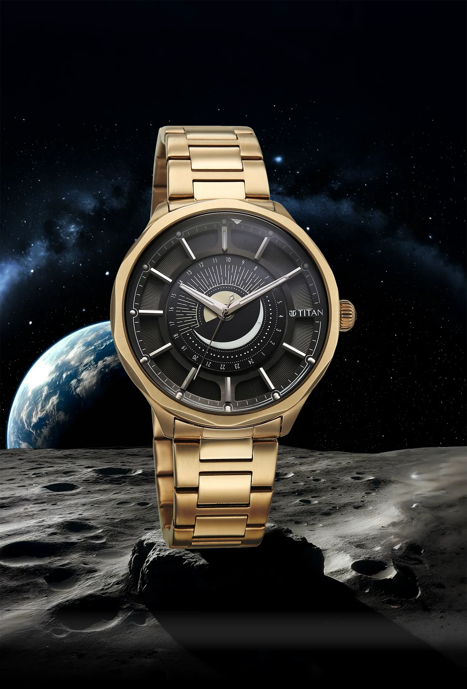 Titan Stellar Analog with Sun Moon Disc Black Dial Watch - Image 3