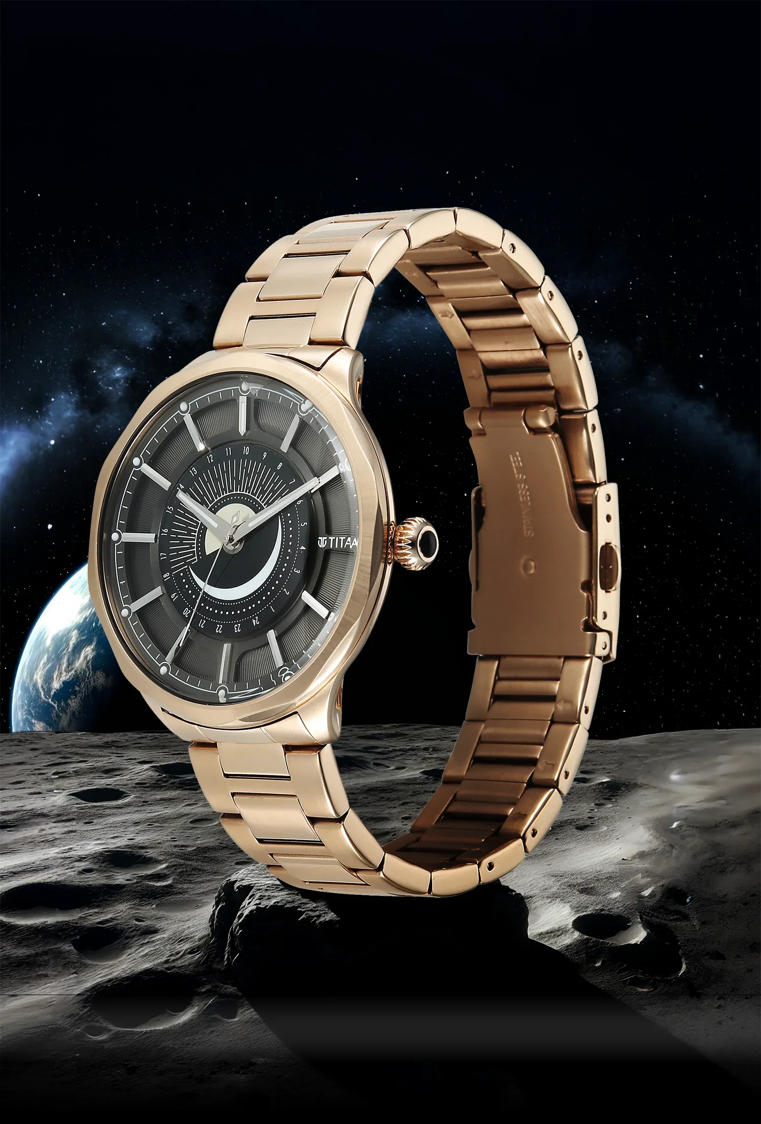 Titan Stellar Analog with Sun Moon Disc Black Dial Watch - Image 4