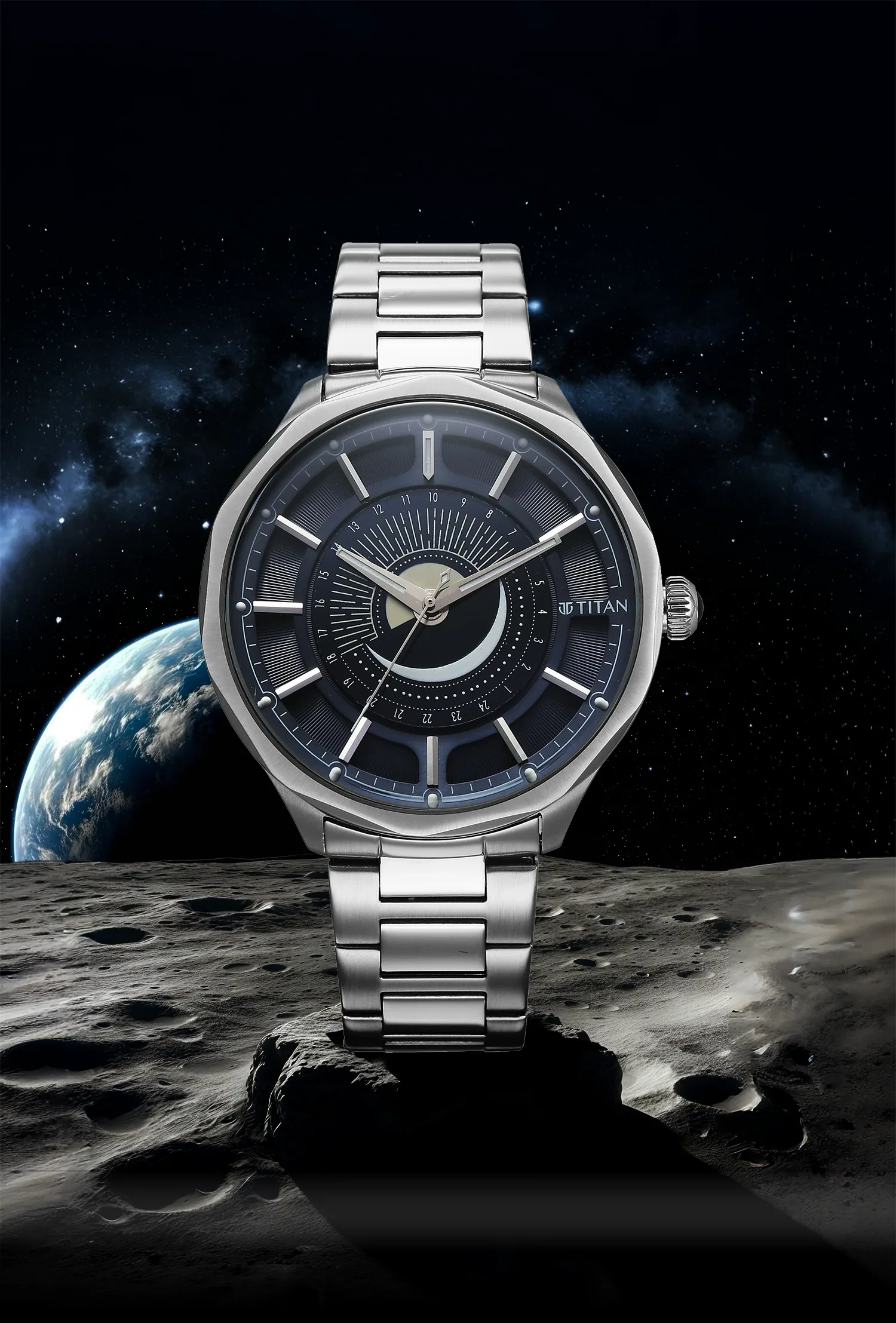 Titan Stellar Sun Moon Disc Blue Dial Watch - Image 2