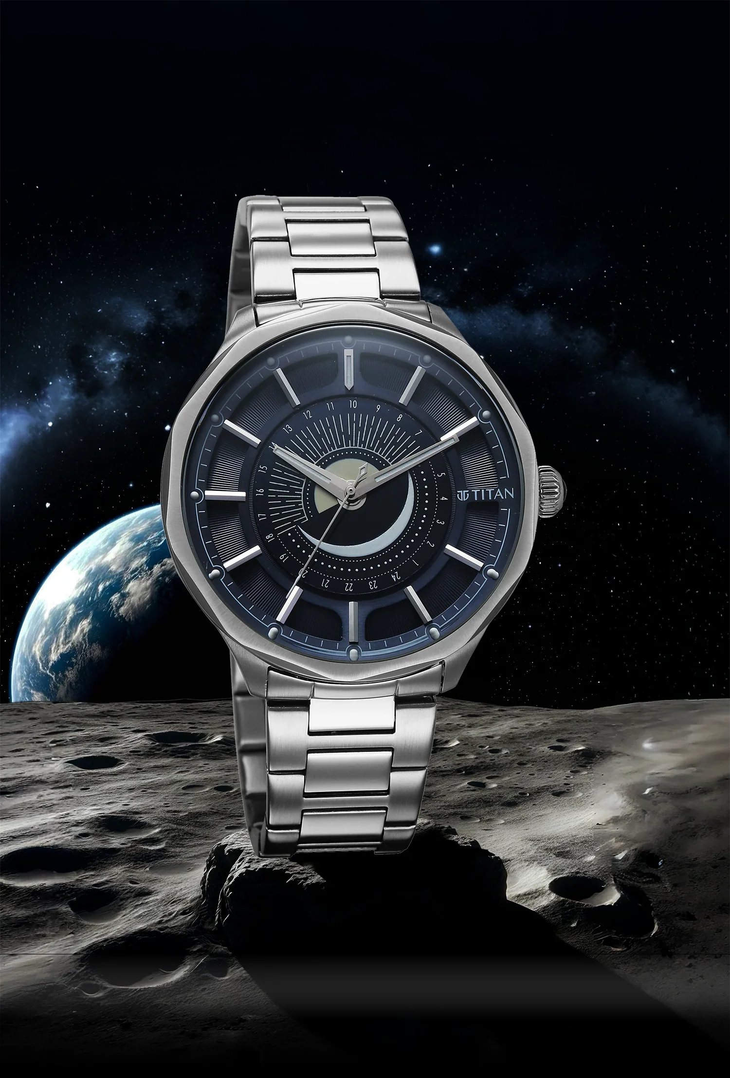 Titan Stellar Sun Moon Disc Blue Dial Watch - Image 3