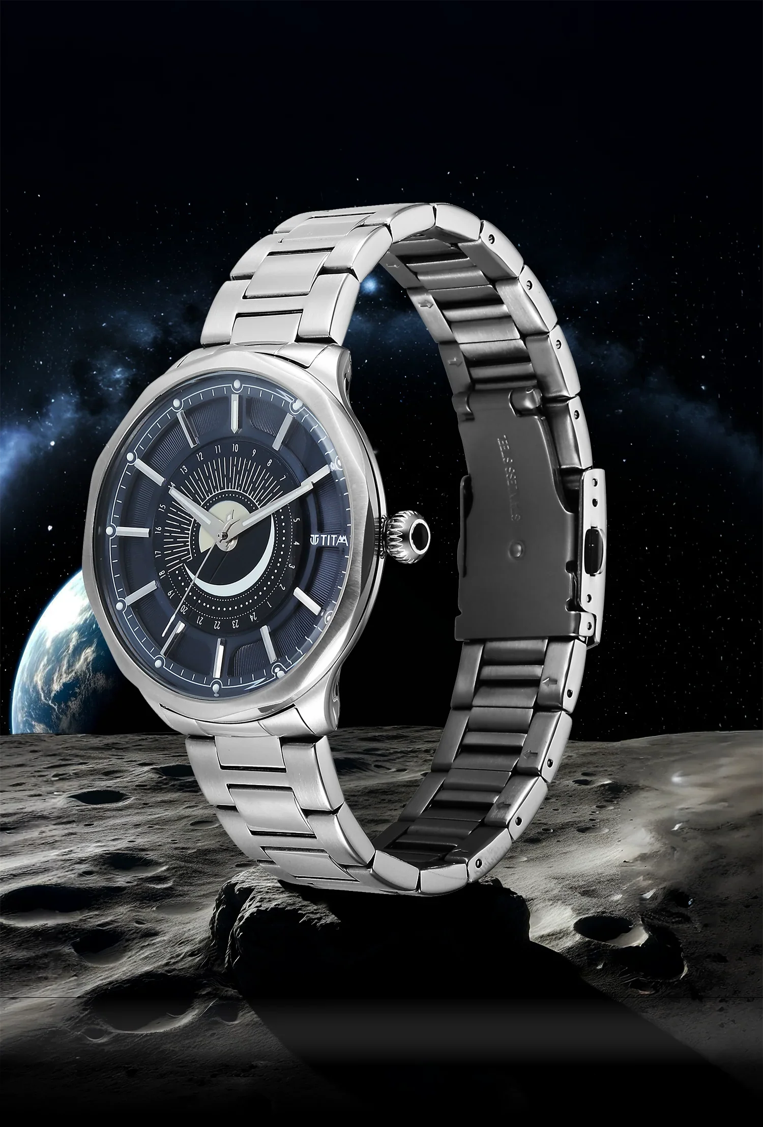 Titan Stellar Sun Moon Disc Blue Dial Watch - Image 4