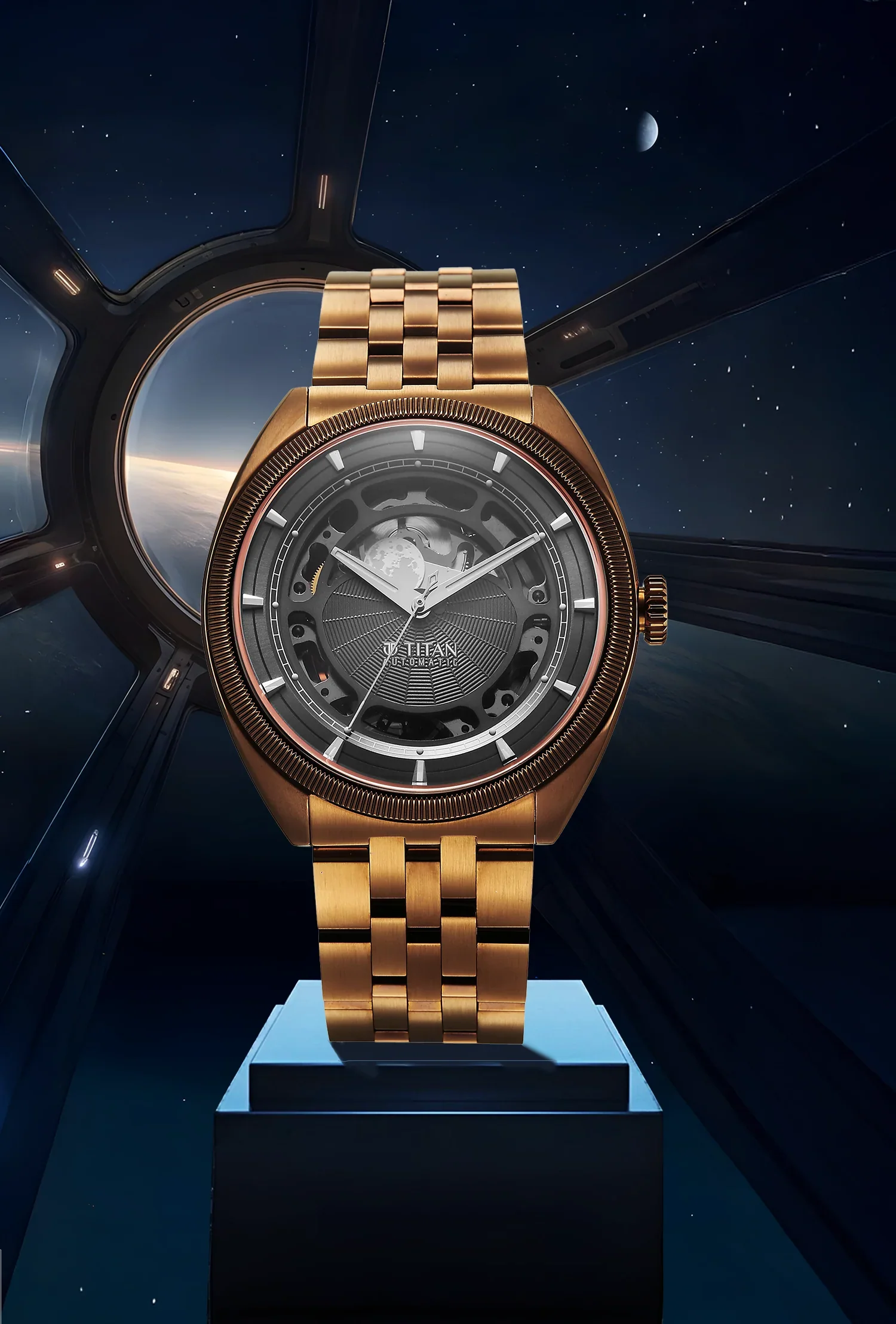 Titan Stellar Cupola Analog with Sun Moon Disc Grey Dial Automatic Watch - Image 2