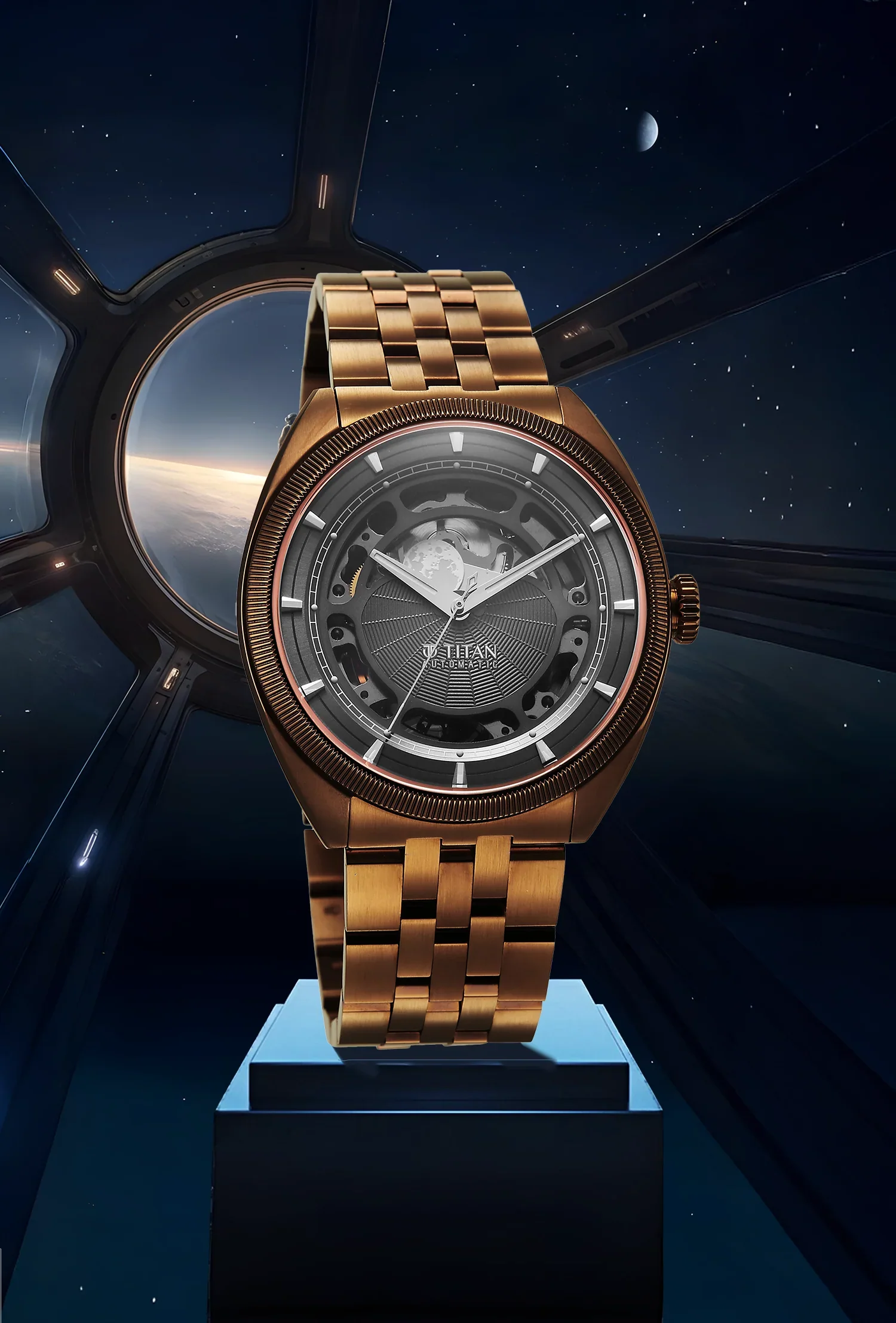 Titan Stellar Cupola Analog with Sun Moon Disc Grey Dial Automatic Watch - Image 3