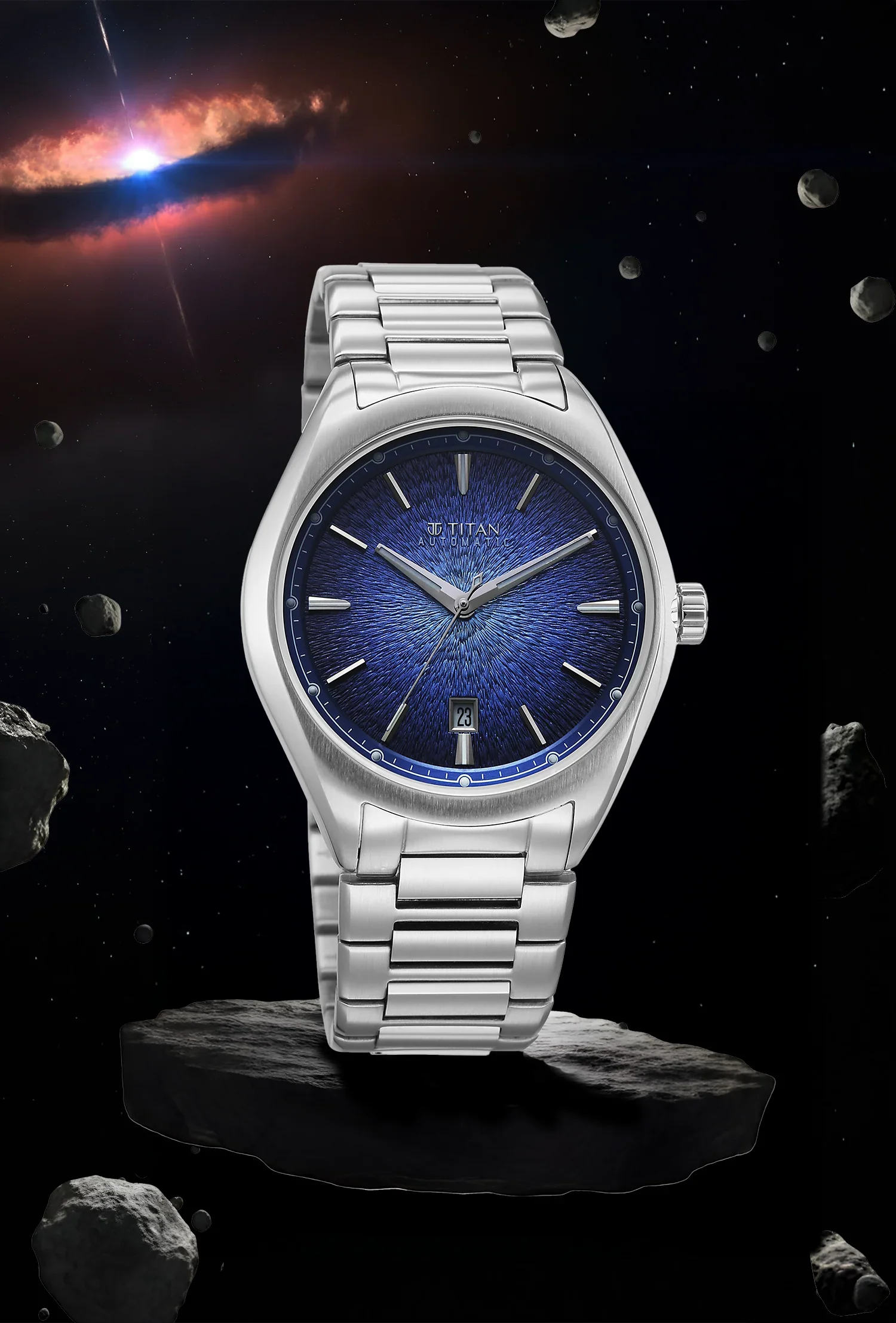 Titan Stellar Starburst Blue Dial Concealed Automatic Watch - Image 3