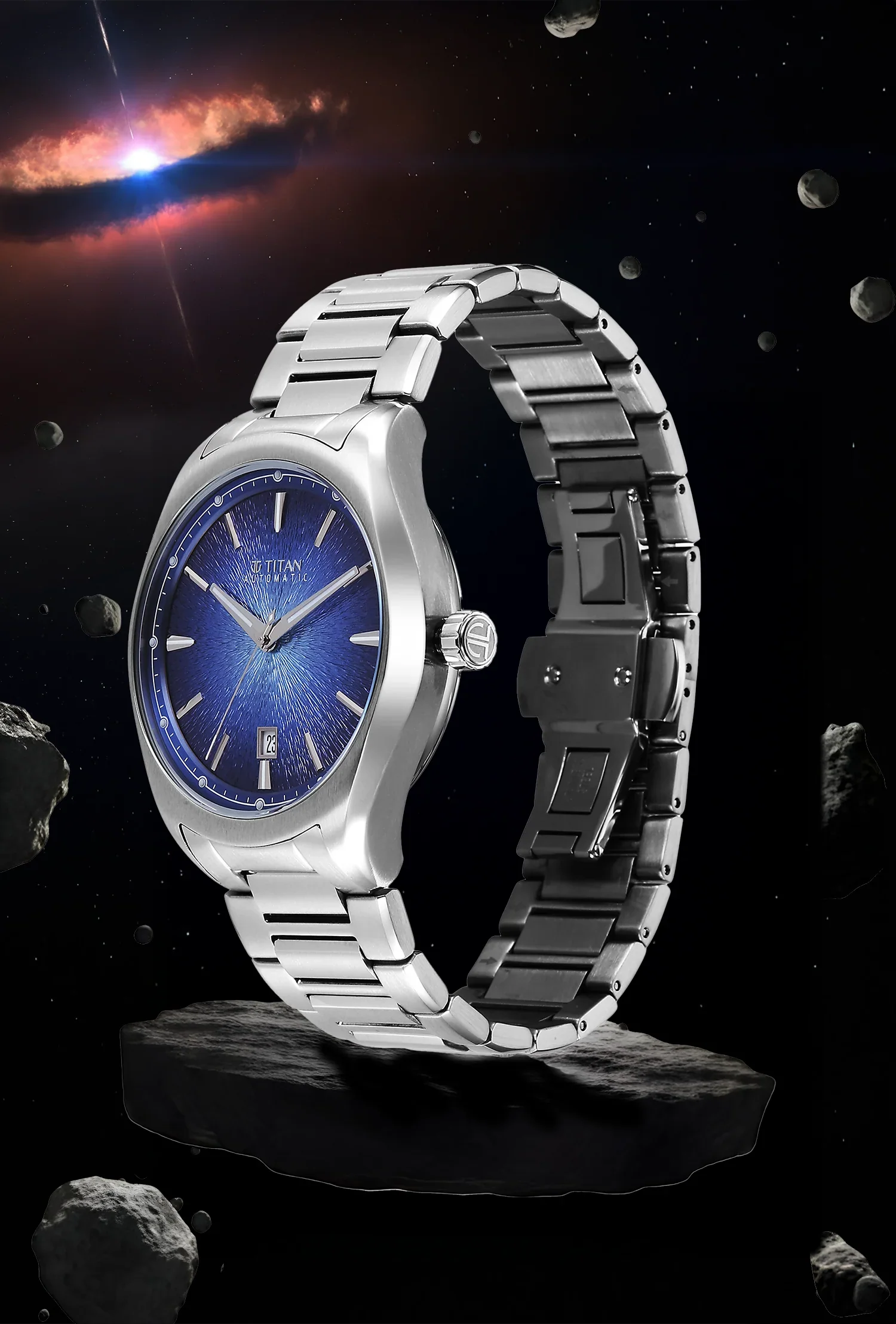 Titan Stellar Starburst Blue Dial Concealed Automatic Watch - Image 4