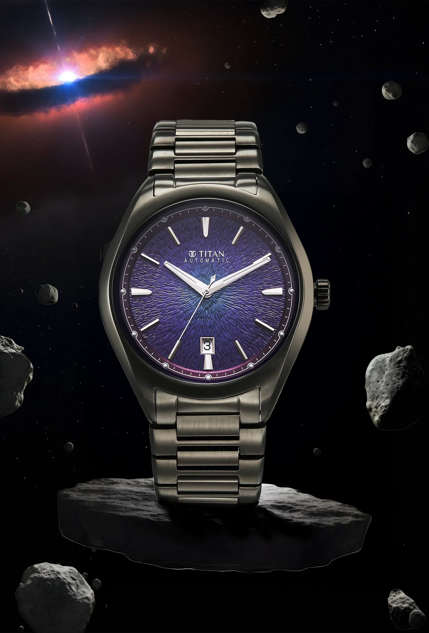 Titan Stellar Starburst Violet Dial Concealed Automatic Watch - Image 2