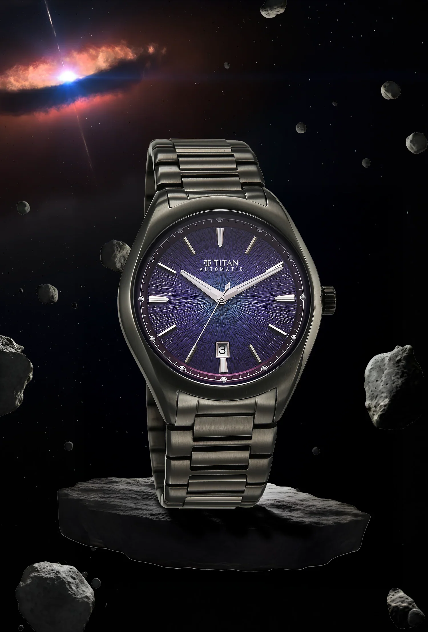 Titan Stellar Starburst Violet Dial Concealed Automatic Watch - Image 3