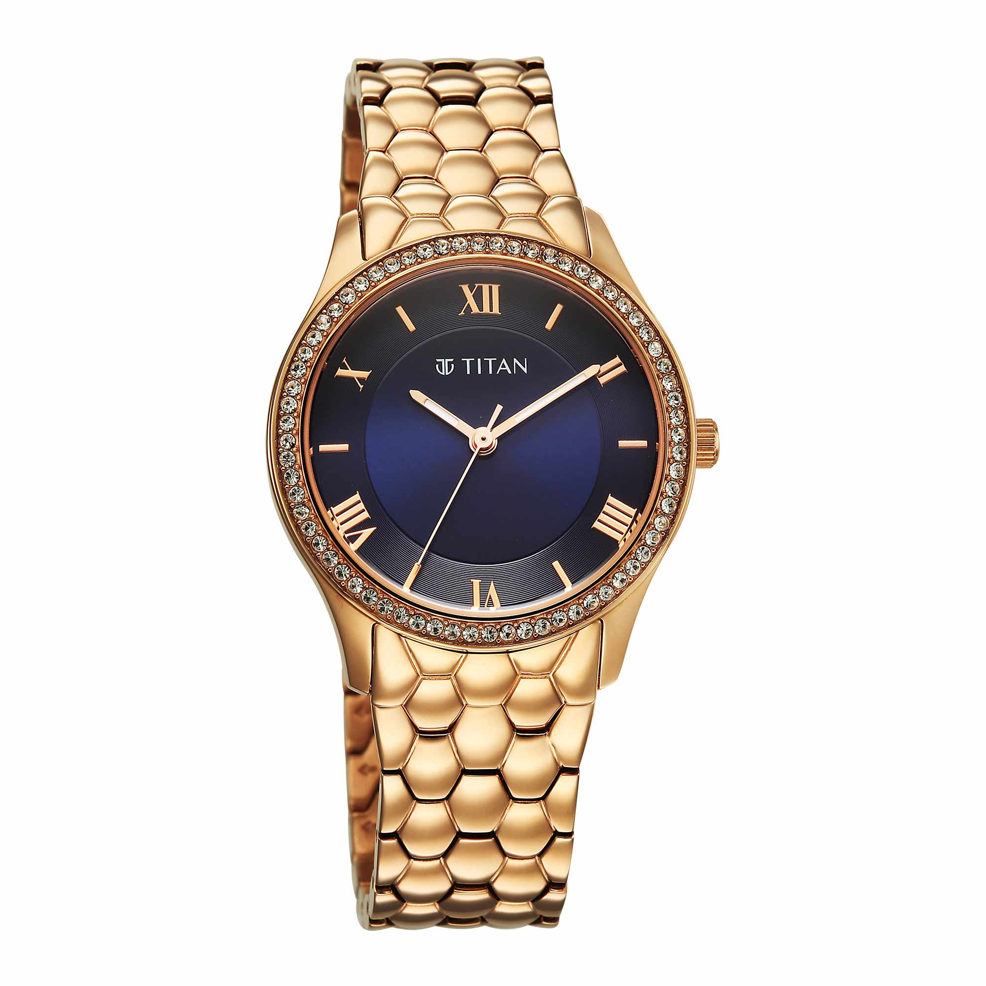 Titan Titan Glamour V Quartz Blue Dial Rose Gold Strap Watch For Ladies - Image 2