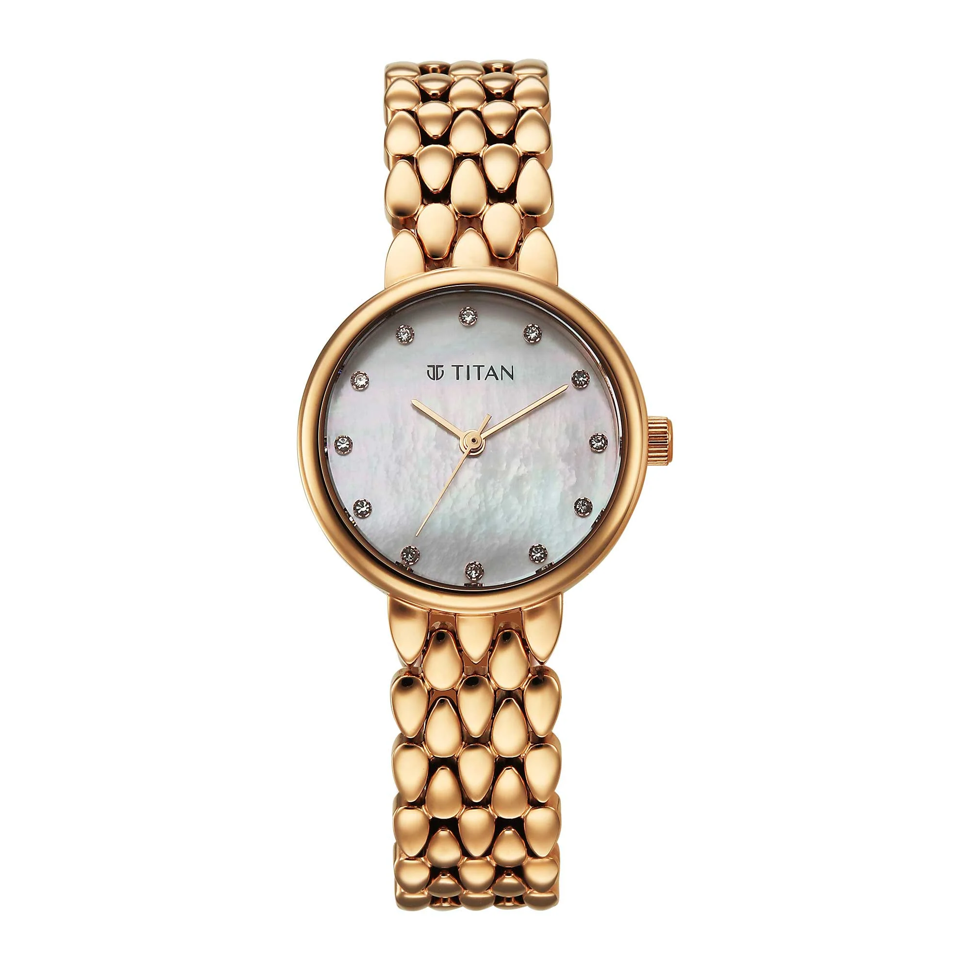 Titan Titan Glamour V Quartz Mother Of Pearl Dial Rose Gold Strap Watch For Ladies