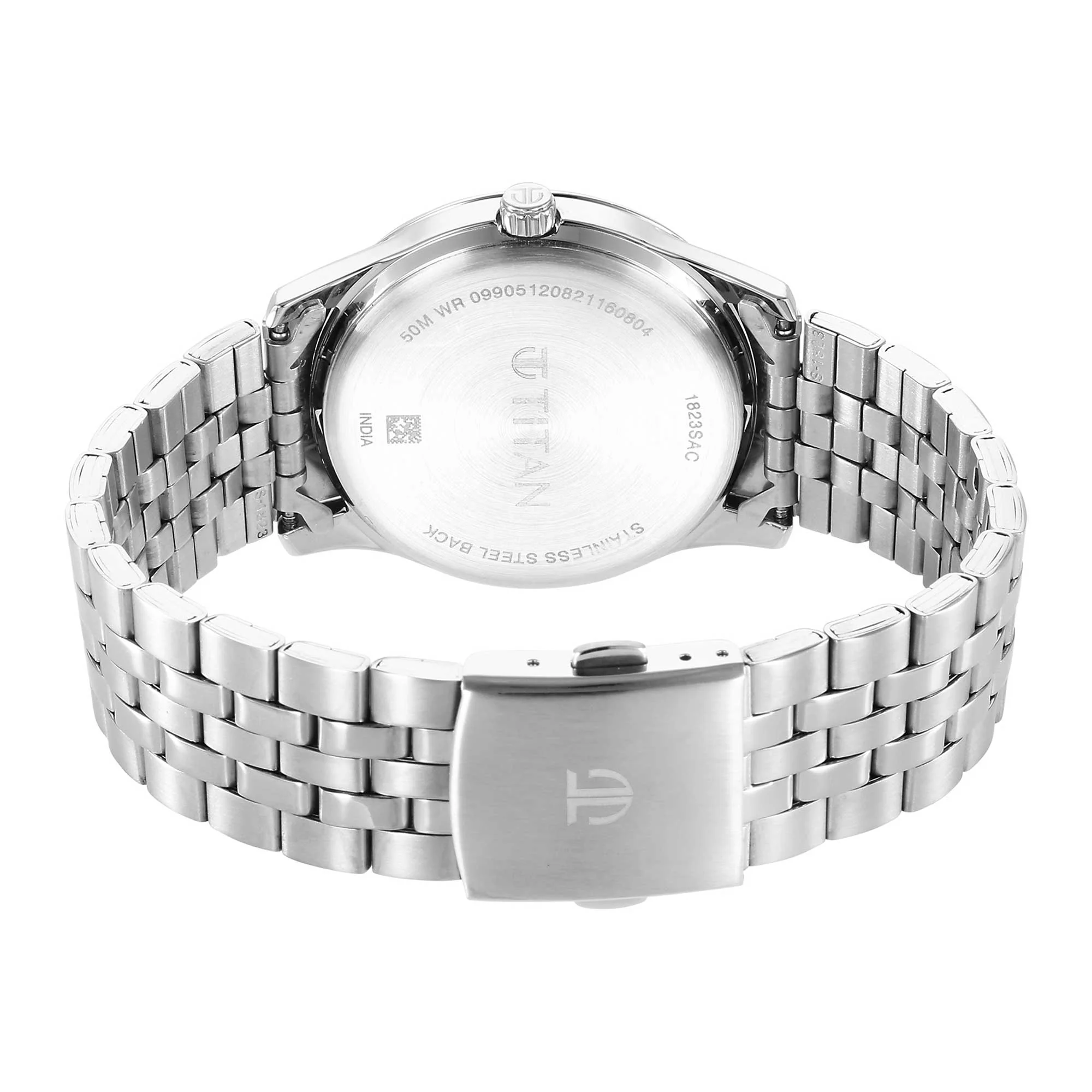Titan Quartz Analog Silver White Dial Metal Strap Watch for Men - Image 5