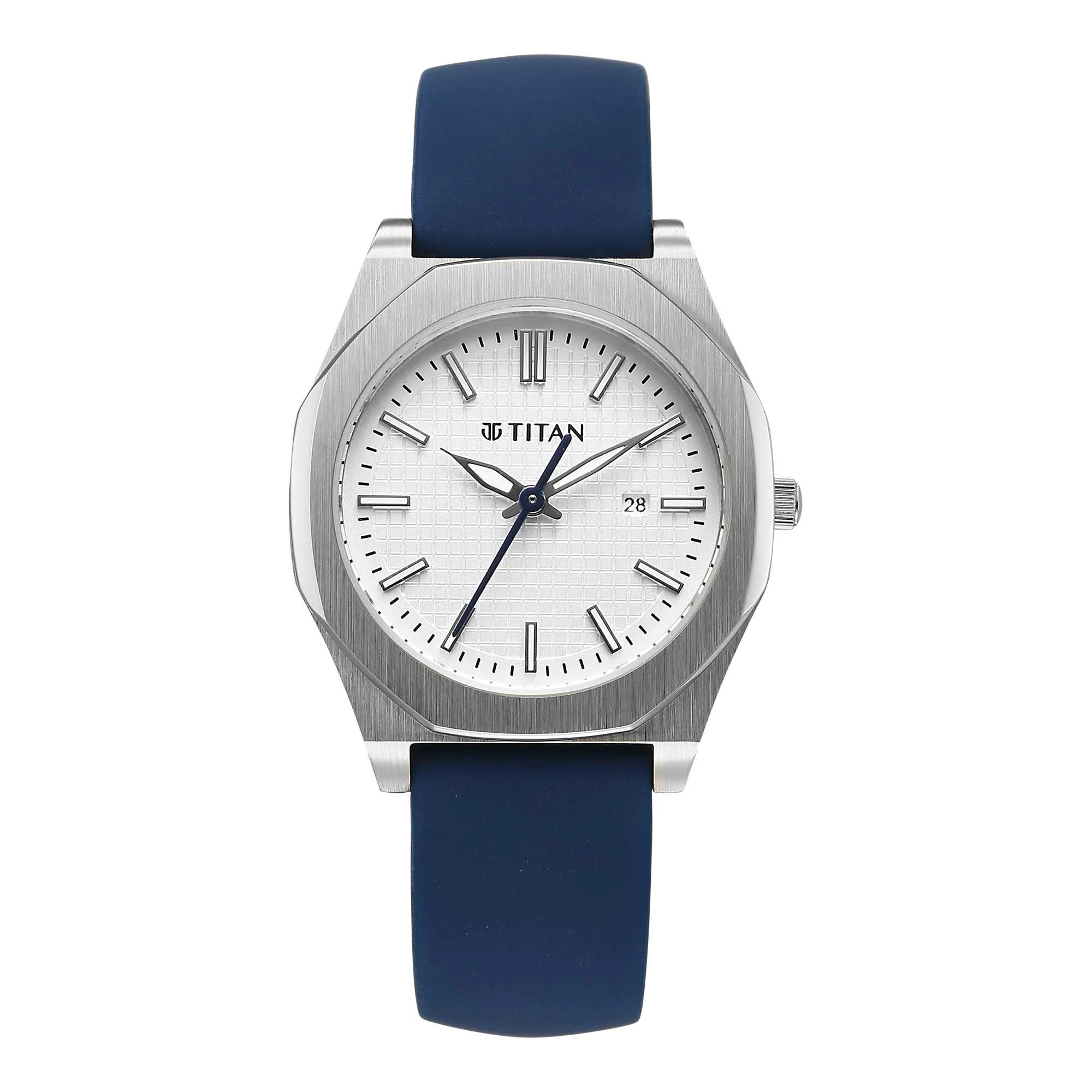 Titan White Dial Blue Silicone Strap Analog with Date Watch for Women