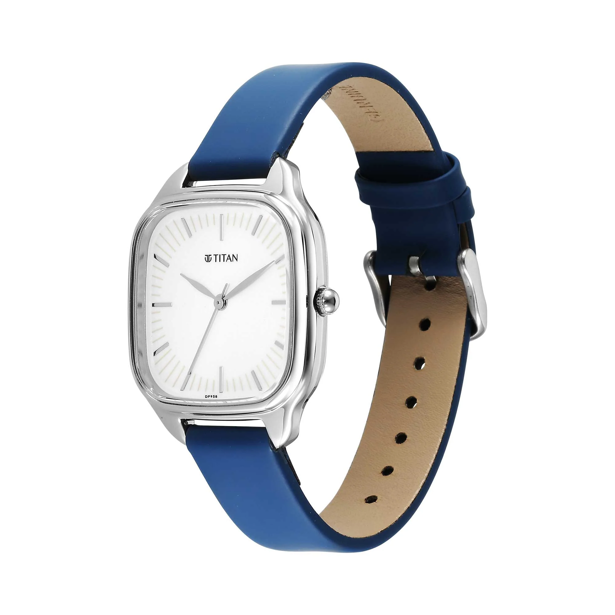 Titan White Square Dial Green Leather Strap Analog Quartz Watch for Women - Image 3