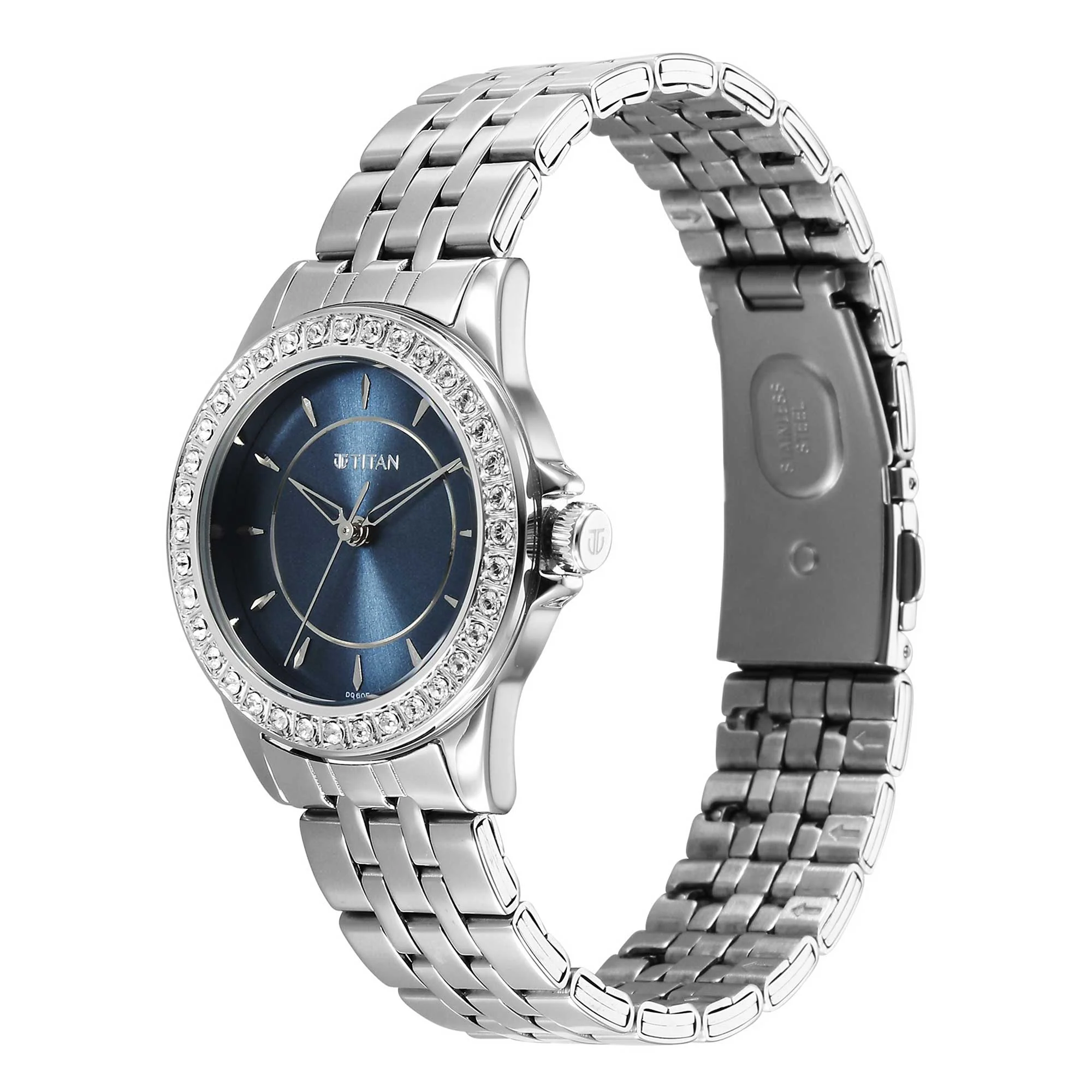 Titan Blue Dial Silver Metal Strap Analog Watch for Women - Image 4