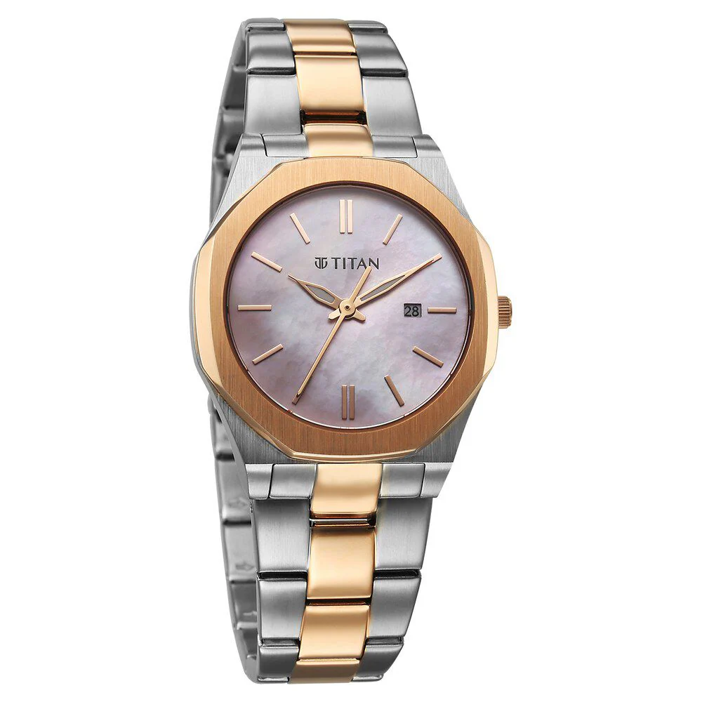 Titan Workday Wonders Quartz Analog with Date Pink Mother Of Pearl Dial Stainless Steel Strap Watch For Women - Image 2