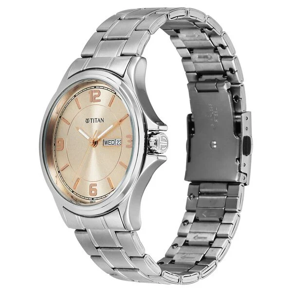 Titan Workwear Beige Dial Silver Stainless Steel Strap Analog with Date Watch for Men - Image 3