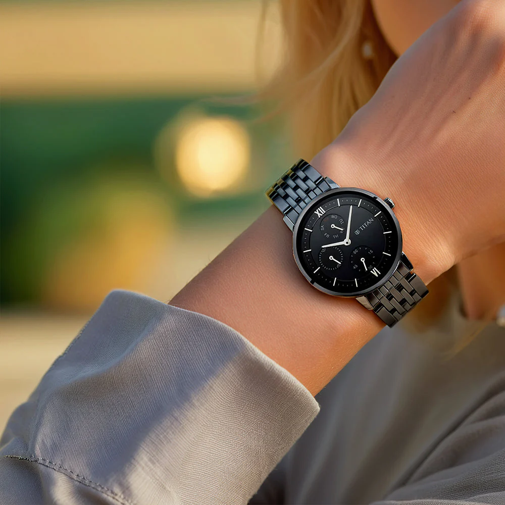 Titan Women's Regal: Roman Numeral Black Dial & Metal Strap Watch - Image 8