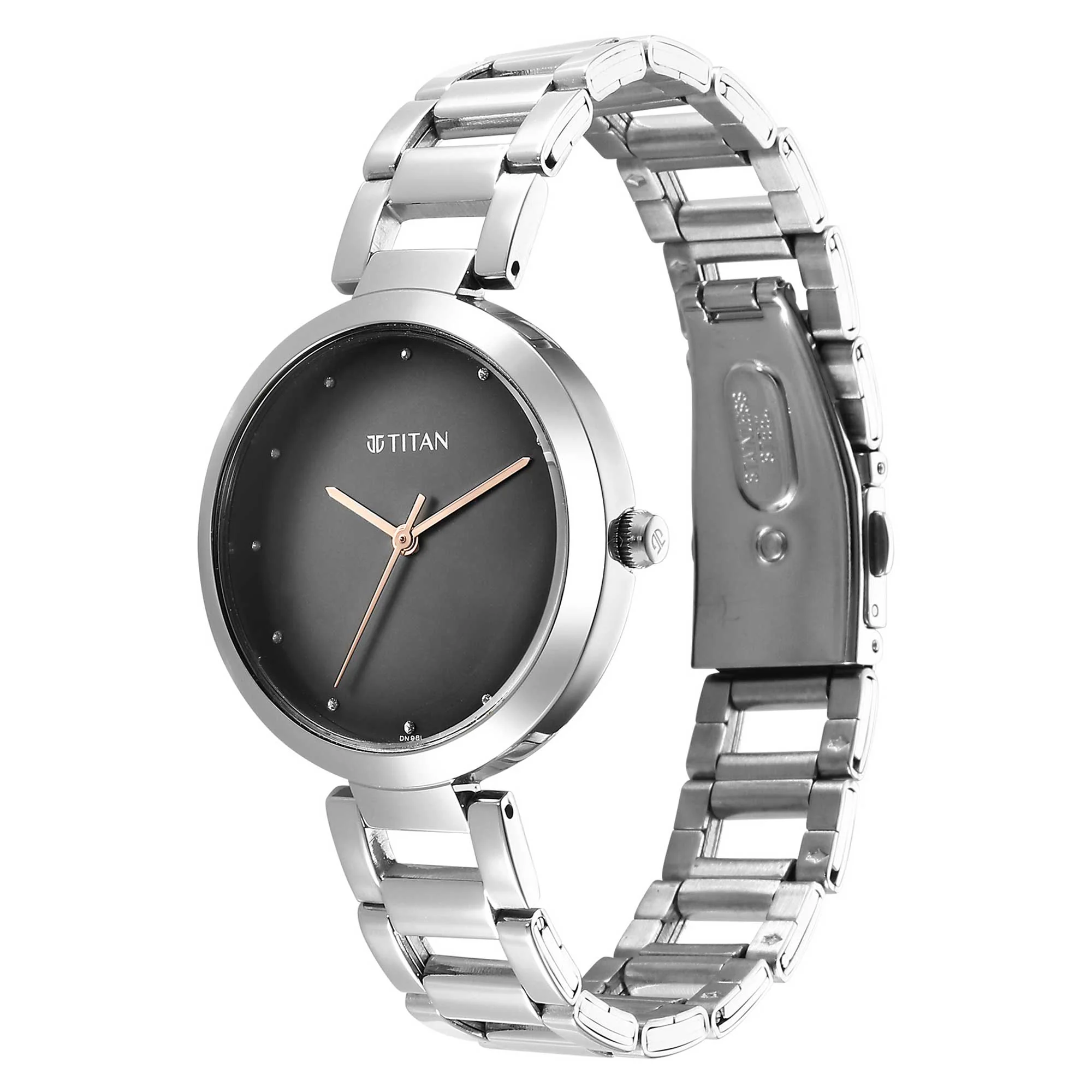 Titan Workwear Quartz Analog Black Dial Silver Stainless Steel Strap Watch for Women - Image 4
