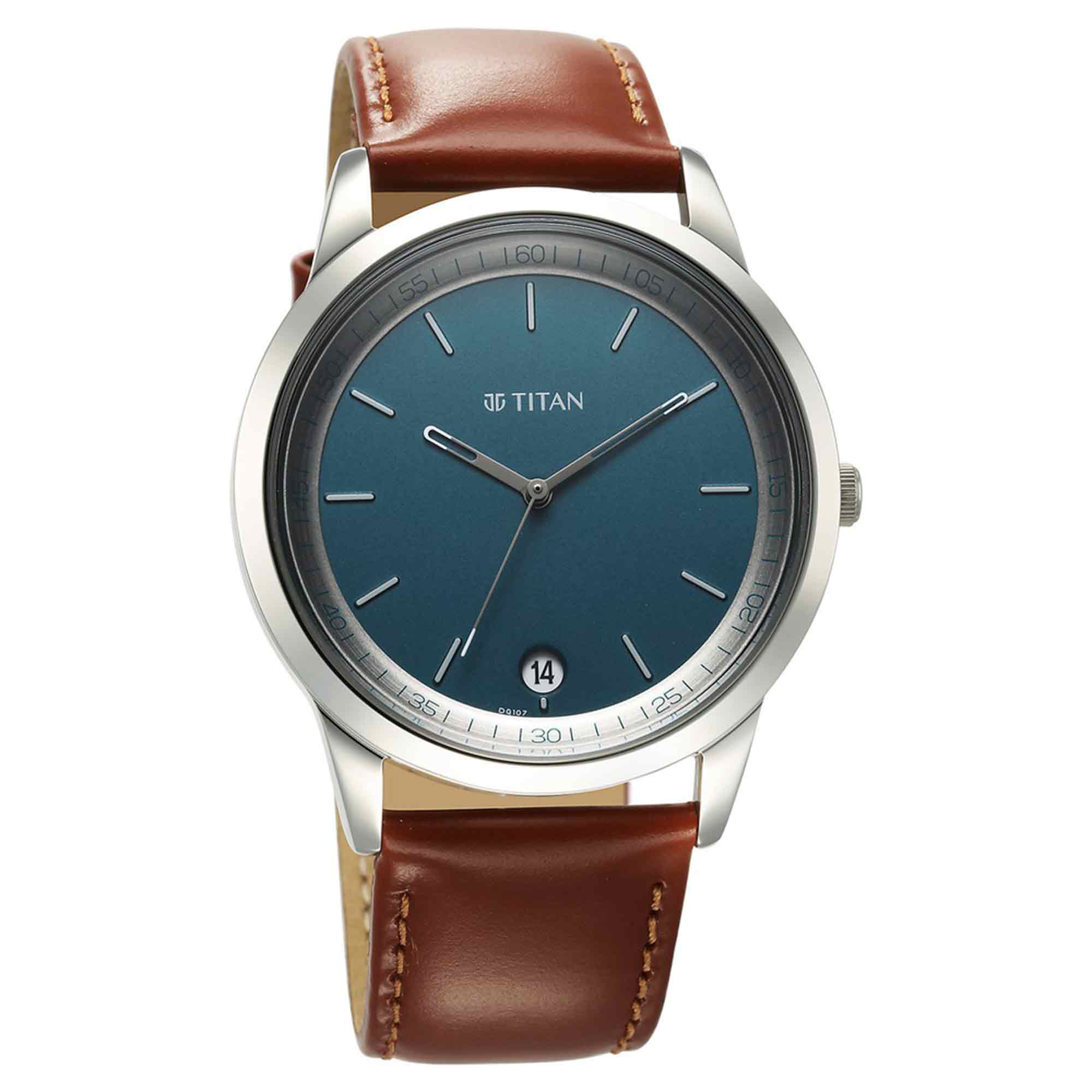 Titan Wrist Wit Quartz Analog with Date Blue Dial Leather Strap Watch for Men - Image 2