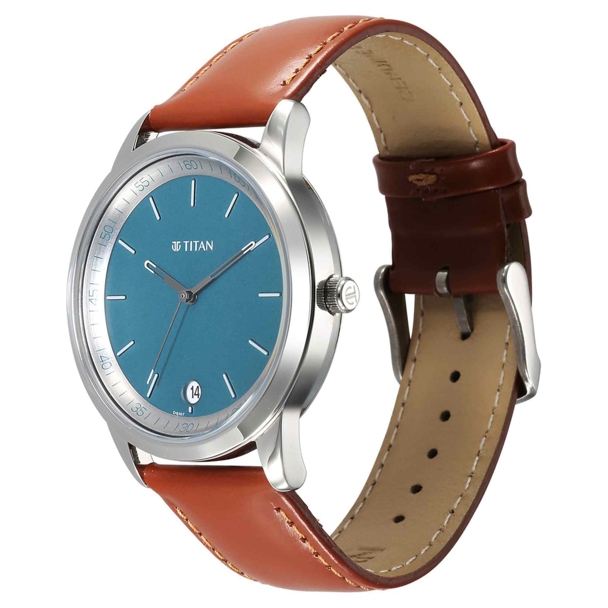 Titan Wrist Wit Quartz Analog with Date Blue Dial Leather Strap Watch for Men - Image 3