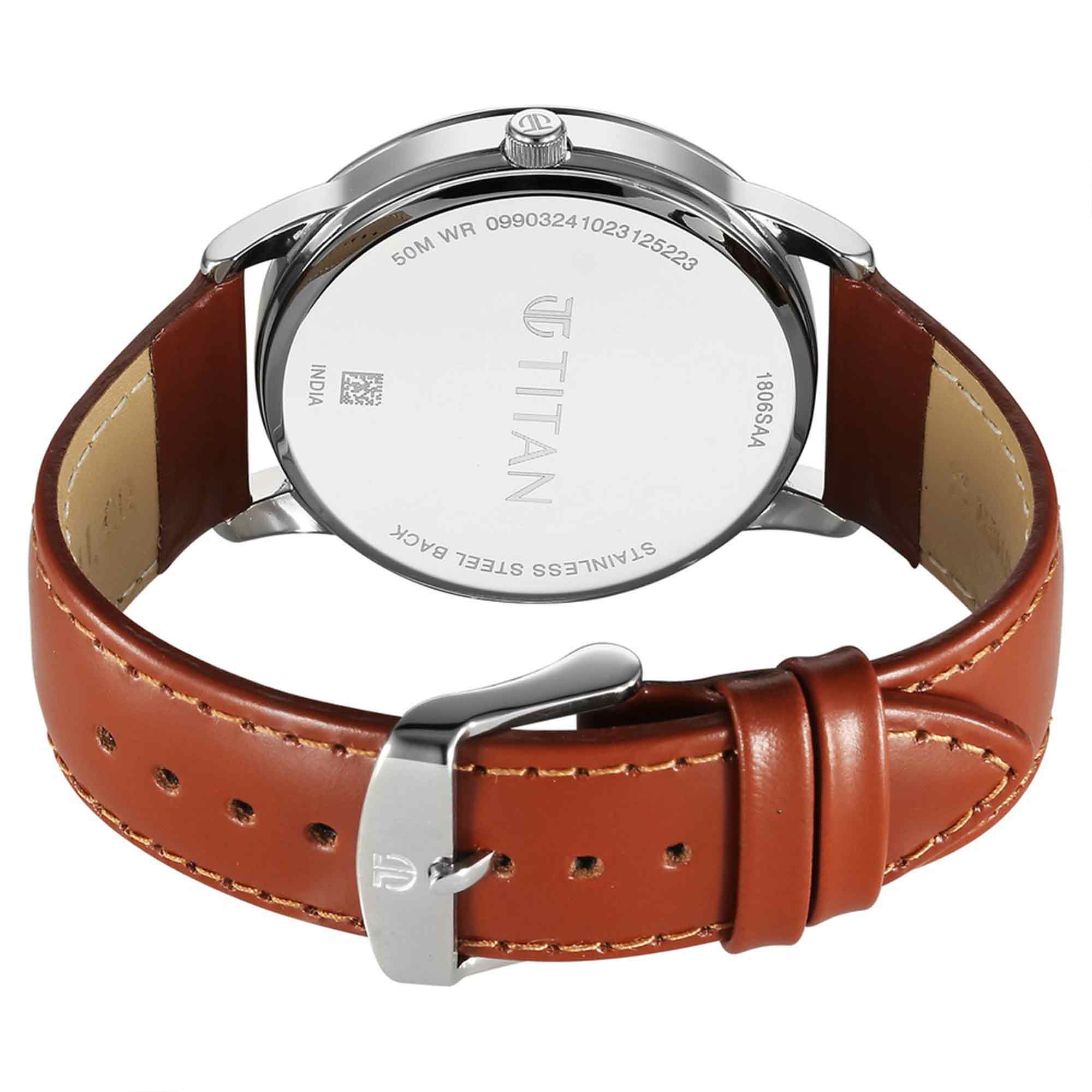 Titan Wrist Wit Quartz Analog with Date Blue Dial Leather Strap Watch for Men - Image 5