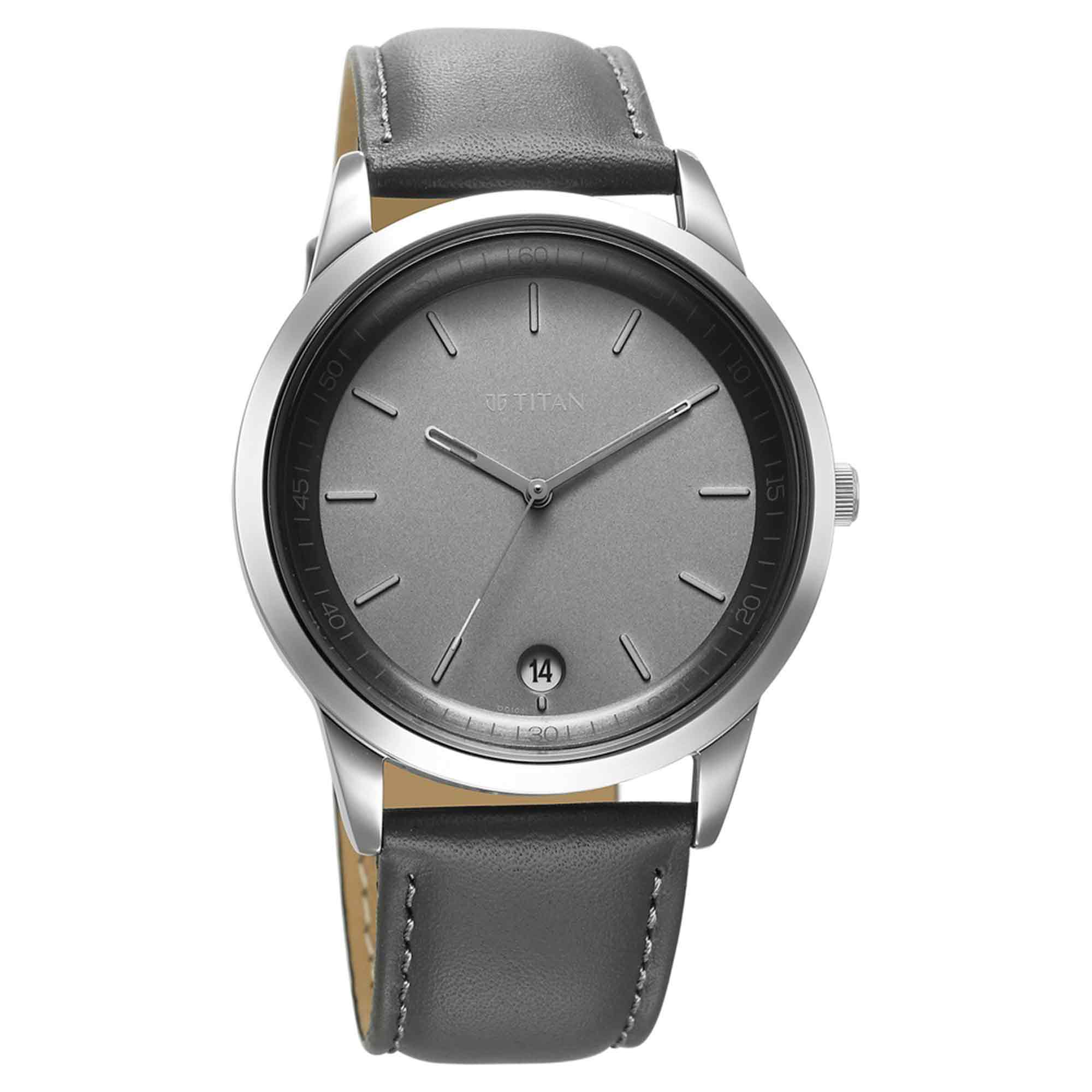 Titan Wrist Wit Quartz Analog with Date Grey Dial Leather Strap Watch for Men - Image 2