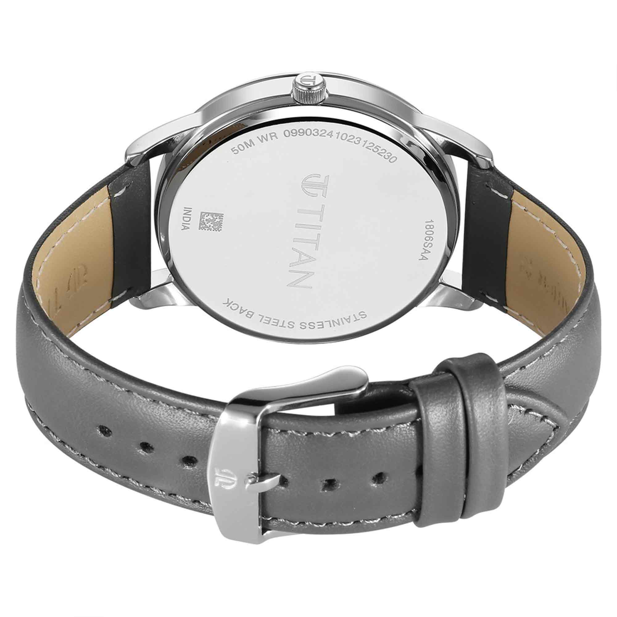 Titan Wrist Wit Quartz Analog with Date Grey Dial Leather Strap Watch for Men - Image 5